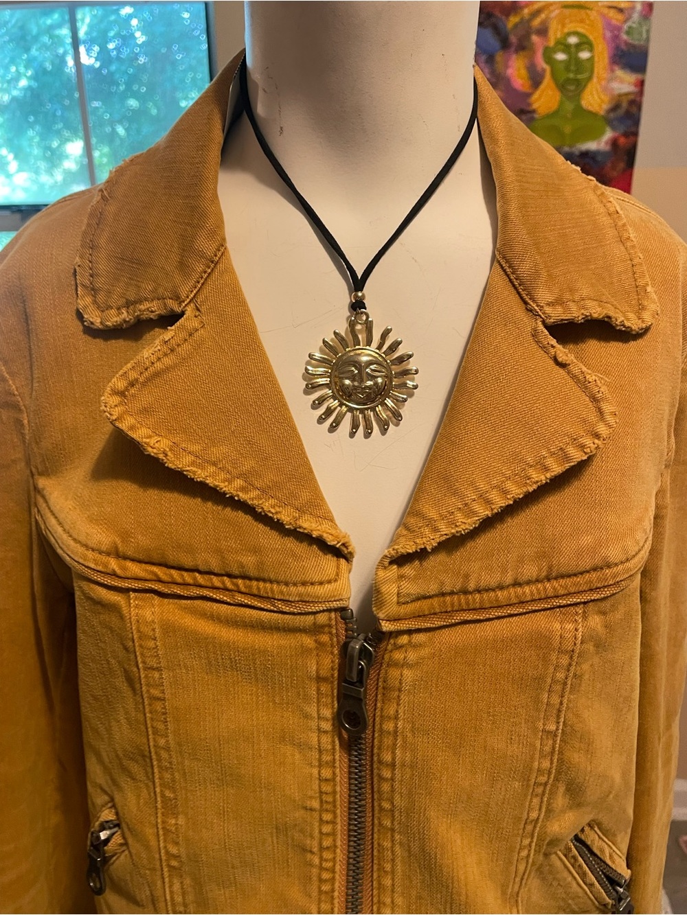 Free People Burnt Mustard Jean Jacket with Zip Front boho hippie - Picture 5 of 8